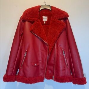 Avec Les Filles Red Faux Leather Jacket